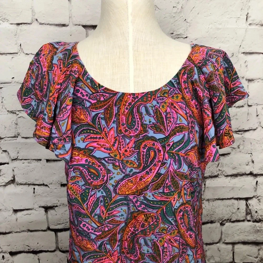 NWT J. Crew Ruffled Dress in‎ Vibrant Paisley Pink